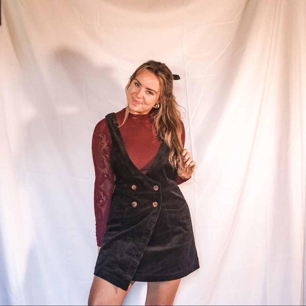 a free people black corduroy button overall dress